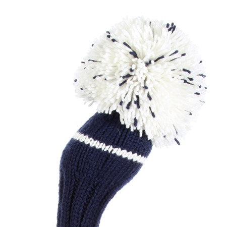 Navy & White Driver Headcover, 1 Stripe, Large Pom