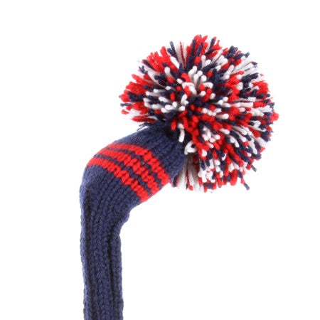 Navy & Red Fairway Headcover, 3 Stripes, Medium Pom