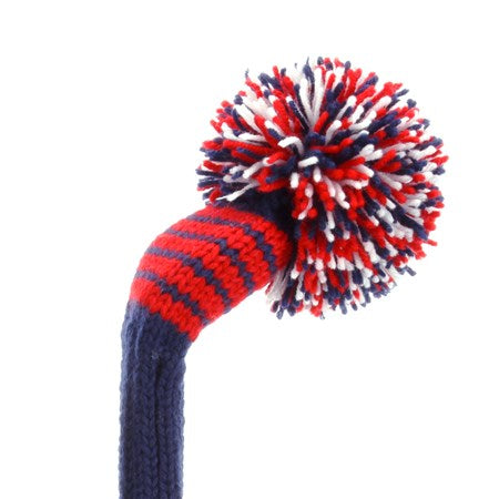 Navy & Red Fairway Headcover, 5 Stripes, Medium Pom