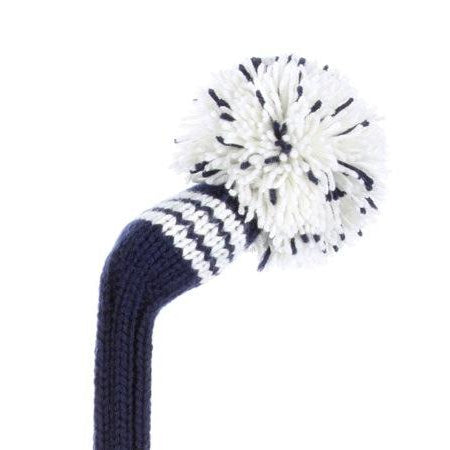 Navy & White Fairway Headcover, 3 Stripes, Medium Pom