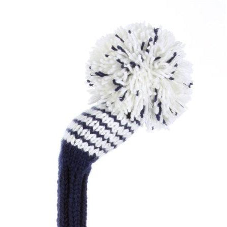 Navy & White Fairway Headcover, 5 Stripes, Medium Pom